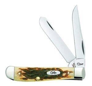 case xx wr pocket knife amber bone mini trapper item #013 - (6207 ss) - length closed: 3 1/2 inches …