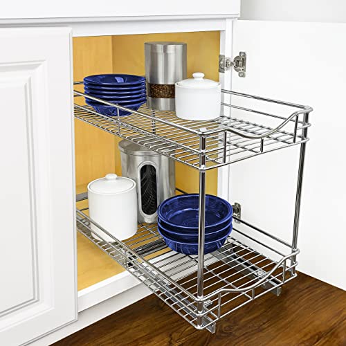 LYNK PROFESSIONAL® Pull Out Cabinet Organizer (Double) Slide Out Drawers for Kitchen Cabinets - Lifetime Limited Warranty - Sliding Pantry Shelves - Roll Out Shelf for Pots, Pans - 11"D x 21"W Chrome