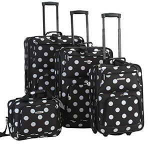 rockland polka softside upright luggage set, expandable, lightweight, black dot, 4-piece (14/19/24/28)