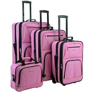 rockland journey softside upright luggage set, expandable, pink, 4-piece (14/19/24/28)