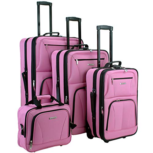 Rockland Journey Softside Upright Luggage Set, Expandable, Pink, 4-Piece (14/19/24/28)