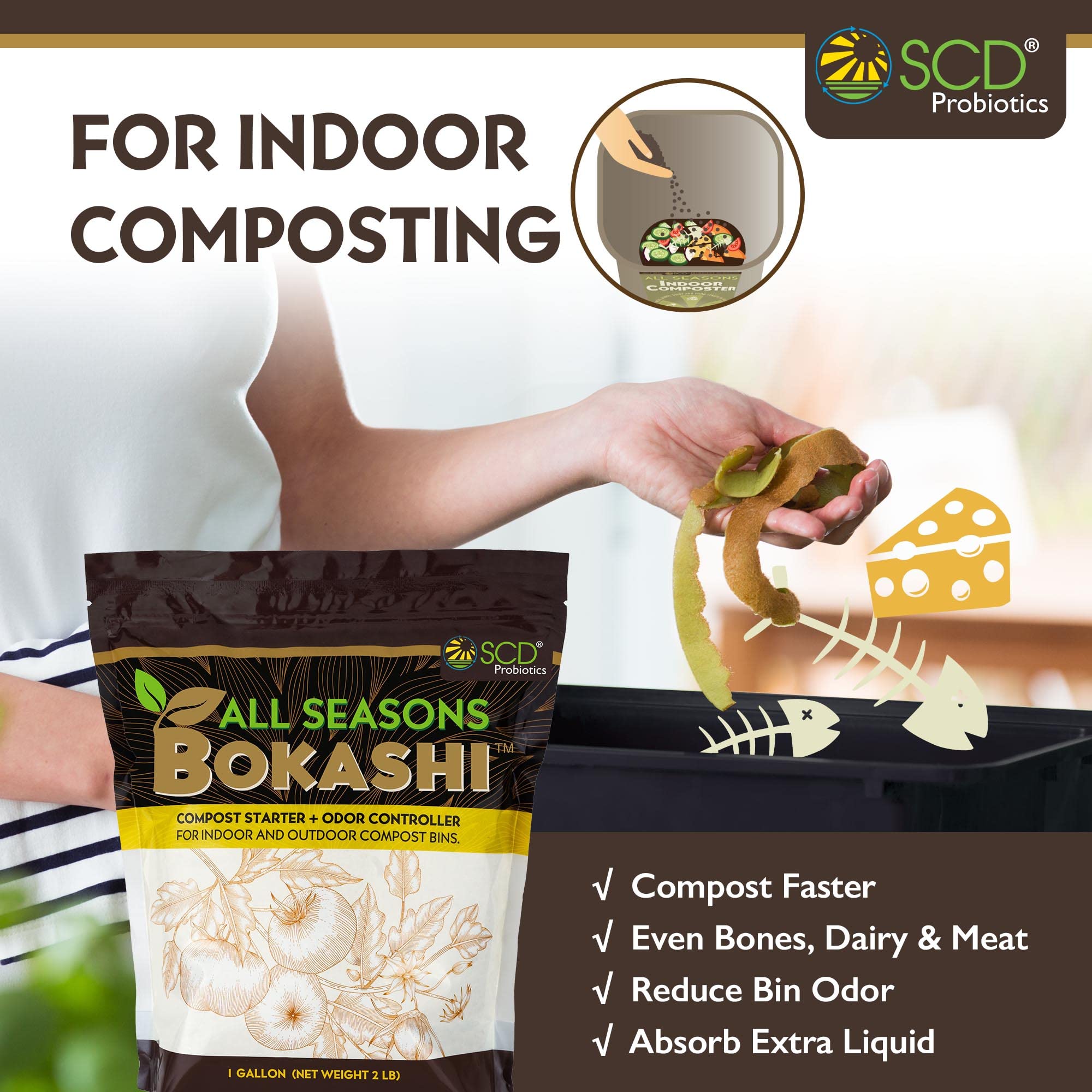 All Seasons Bokashi Compost Starter 2 lbs (1 Gallon) - Dry Bokashi Bran for Kitchen Compost Bin, Compost Food Pet Waste Quickly & Easily with Low Odor by SCD Probiotics