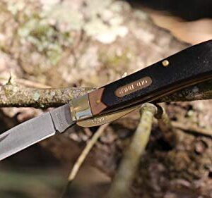 Old Timer 194OT Gunstock Trapper Lockblade Traditional Folding Pocket Knife with 3.1in Clip Point Blade, Nickel Silver Bolsters, and Sawcut Handle for Hunting, Camping, Whittling, EDC, and Outdoors ,Black