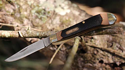 Old Timer 194OT Gunstock Trapper Lockblade Traditional Folding Pocket Knife with 3.1in Clip Point Blade, Nickel Silver Bolsters, and Sawcut Handle for Hunting, Camping, Whittling, EDC, and Outdoors ,Black