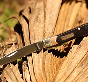 Old Timer 194OT Gunstock Trapper Lockblade Traditional Folding Pocket Knife with 3.1in Clip Point Blade, Nickel Silver Bolsters, and Sawcut Handle for Hunting, Camping, Whittling, EDC, and Outdoors ,Black