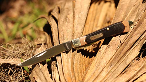 Old Timer 194OT Gunstock Trapper Lockblade Traditional Folding Pocket Knife with 3.1in Clip Point Blade, Nickel Silver Bolsters, and Sawcut Handle for Hunting, Camping, Whittling, EDC, and Outdoors ,Black