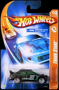 hot wheels 2007 track stars 1:64 scale black & green subaru impreza die cast car #110