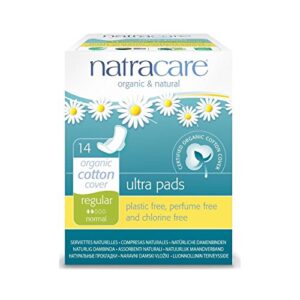 natracare cotton natural feminine ultra pads regular with wings by natracare, 14 ea, 14 count