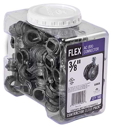 Halex – 3/8 Inch Flexible Metal Conduit (FMC) AC (BX) Connectors– 05803B – 100 Per Pack – Silver