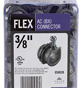 Halex – 3/8 Inch Flexible Metal Conduit (FMC) AC (BX) Connectors– 05803B – 100 Per Pack – Silver