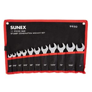 sunex tools 9930 sae stubby combination wrench set, 3/8-inch - 15/15-inch, 11-piece
