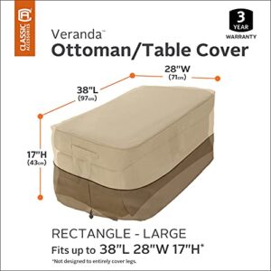 Classic Accessories Veranda Water-Resistant 38 Inch Rectangular Patio Ottoman/Side Table Cover, Outdoor Table Cover, Polyester