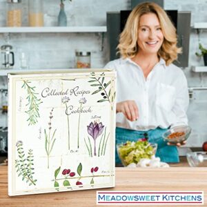 Meadowsweet Kitchens Collected Recipes Cookbook-3 Ring Binder W/8 Tab Dividers W/Categories, Make Your Own Cookbook, 36 8 1/2 x 11 Self-Adhesive ("Magnetic Pages") Recipe Pages - Botanical Treasures