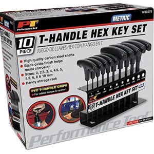 Performance Tool W80275 10-Piece Metric T-Handle Allen Wrench Set, Long Arm Hex Key Wrench Set