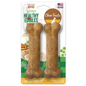 nylabone healthy edibles long-lasting dog treats - natural dog treats for medium dogs - dog products - chicken flavor, medium/wolf (2 count)