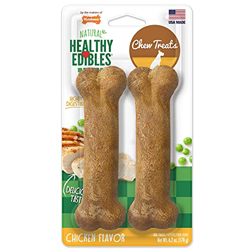 Nylabone Healthy Edibles Long-Lasting Dog Treats - Natural Dog Treats for Medium Dogs - Dog Products - Chicken Flavor, Medium/Wolf (2 Count)