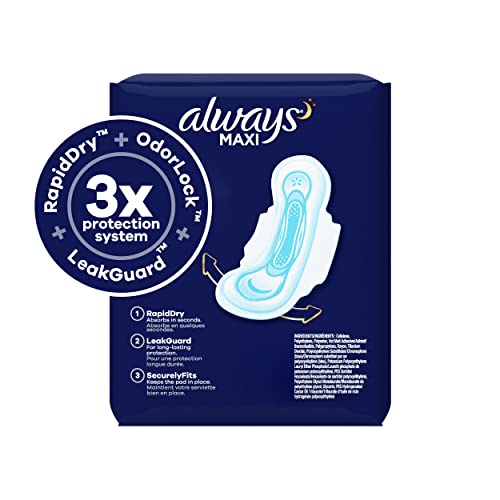 Always Maxi Feminine Pads For Women, Size 4 Overnight Absorbency, Without Wings, Unscented, 28 Count