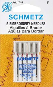 euro-notions embroidery machine needles, size 11/75, 5/pkg,silver