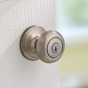 Kwikset Juno Keyed Entry Door Knob with Microban Antimicrobial Protection featuring SmartKey Security in Satin Nickel