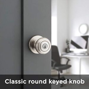 Kwikset Juno Keyed Entry Door Knob with Microban Antimicrobial Protection featuring SmartKey Security in Satin Nickel