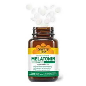 Country Life Melatonin, Promotes Optimal Sleep, 1mg, 120 Tablets, Certified Gluten Free, Certified Vegan, Non-GMO Verified