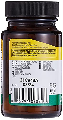 Country Life Selenium, Yeast Bound, Supports Immune Health, 100mcg, 90 Tablets, Certified Gluten Free, Certified Vegan, Certified Halal