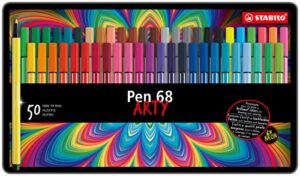 premium felt tip pen - stabilo pen 68 - tin of 50 - assorted colors