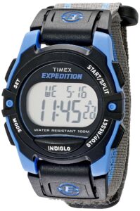 timex unisex t49660 expedition mid-size digital cat gray/blue stripe fast wrap strap watch