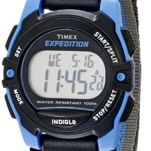 Timex Unisex T49660 Expedition Mid-Size Digital CAT Gray/Blue Stripe Fast Wrap Strap Watch