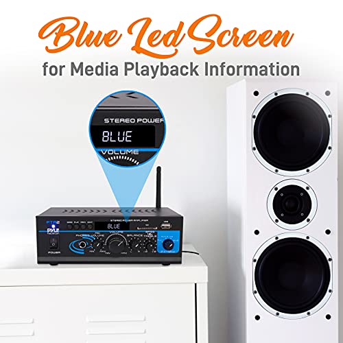 Pyle Home Audio Power Amplifier System - 2X40W Bluetooth Mini Dual Channel Mixer Sound Stereo Receiver Box w/ AUX, Mic Input - For Amplified Speakers, PA, CD Player, Theater via RCA, Studio Use - PTA2