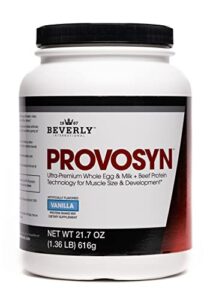 provosyn. the original ultra-premium whole egg, milk (casein + whey) and beef protein powder. fast muscle building + recovery. perfect for hard gainers. vanilla flavor, 616 g the mature users protein.