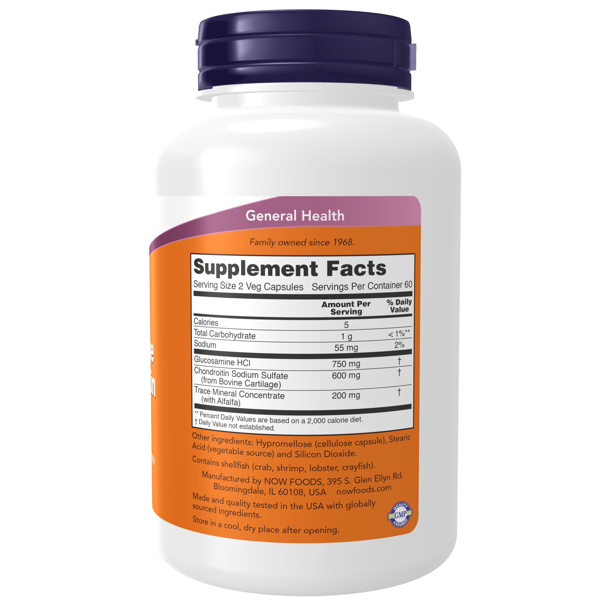 NOW Supplements, Glucosamine & Chondroitin, with Trace Mineral Concentrate and Alfalfa, 120 Veg Capsules