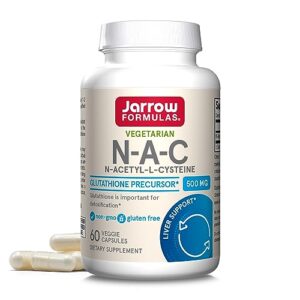 jarrow formulas n-a-c 500 mg - antioxidant amino acid supplement – supports cellular health & liver function - precursor to glutathione - up to 60 servings (veggie caps)
