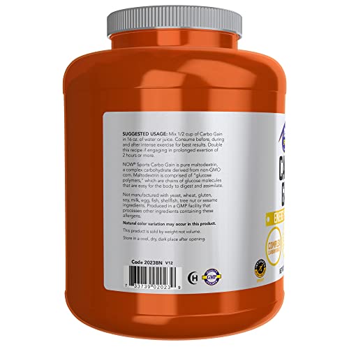 NOW Sports Nutrition, Carbo Gain Powder (Maltodextrin), Rapid Absorption, Energy Production, 8-Pound