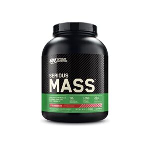 optimum nutrition serious mass weight gainer protein powder, vitamin c, zinc and vitamin d for immune support, strawberry, 6 pound (packaging may vary)