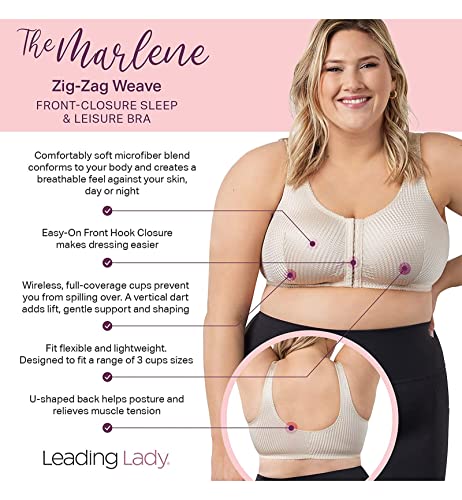 Leading Lady Marlene Front-Closure Wireless Leisure Bra - Comfortable Plus Size Bras For Women (Beige)