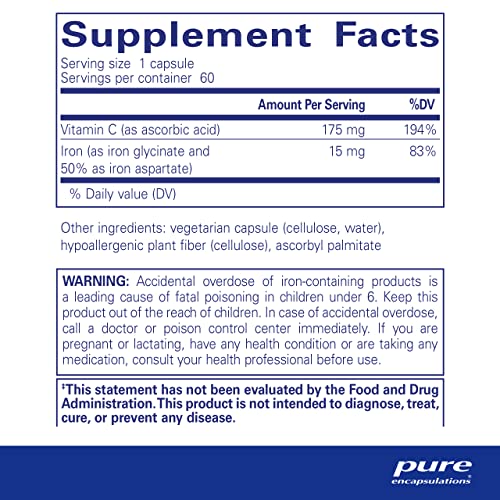 Pure Encapsulations Iron-C | Iron and Vitamin C Supplement to Support Muscle Function, Red Blood Cell Function, and Energy* | 60 Capsules