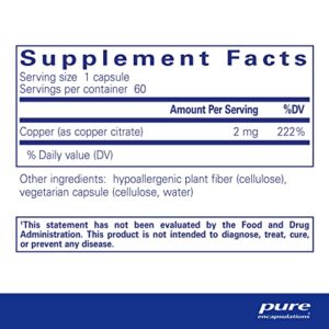 Pure Encapsulations Copper (Citrate) | Highly Bioavailable Form of Copper | 60 Capsules