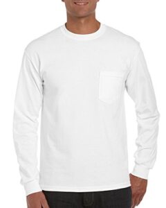 gildan adult ultra cotton® 6 oz. long-sleeve pocket t-shirt l white