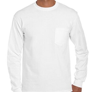 Gildan Adult Ultra Cotton® 6 oz. Long-Sleeve Pocket T-Shirt L WHITE