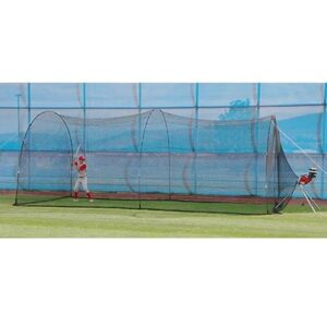 heater sports poweralley baseball and softball batting cage net and frame, with built in pitching machine harness for safety (machine not included)