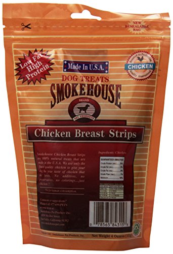 Smokehouse 100-Percent Natural Chicken Breast Strips Dog Treats, 4-Ounce