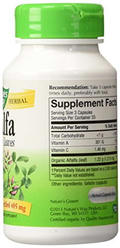 Nature's Way Alfalfa Leaves, 1,215 mg, 100 Vegetarian Capsules, Pack of 2