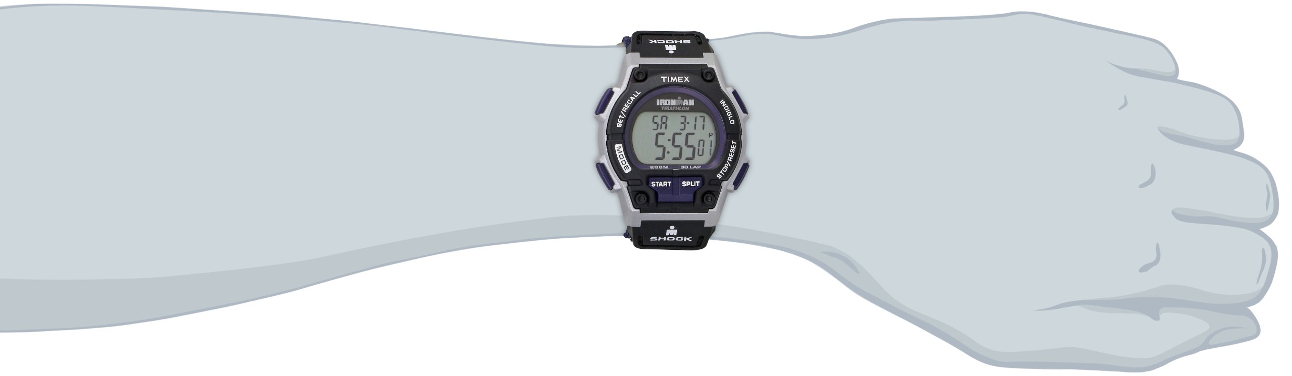 Timex Men's T5K198 Ironman Endure 30 Shock Full-Size Black/Silver-Tone/Blue Fast Wrap Watch