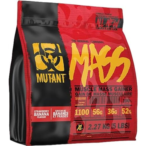 Mutant Mass Weight Gainer Protein Powder with a Whey Isolate, Concentrate, and Casein Protein Blend, for High-Calorie Workout Shakes, Smoothies and Drinks, (2.27 Kg), Strawberry Banana