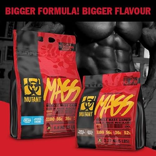 Mutant Mass Weight Gainer Protein Powder with a Whey Isolate, Concentrate, and Casein Protein Blend, for High-Calorie Workout Shakes, Smoothies and Drinks, (2.27 Kg), Strawberry Banana