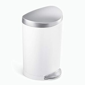 simplehuman 6 liter / 1.6 gallon semi-round bathroom step trash can, white steel