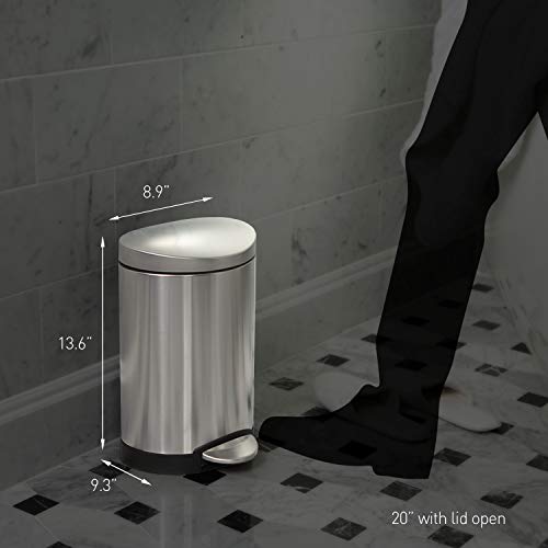 simplehuman 6 Liter / 1.6 Gallon Semi-Round Bathroom Step Trash Can, White Steel