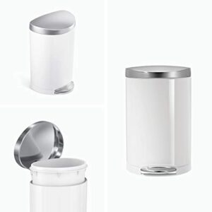 simplehuman 6 Liter / 1.6 Gallon Semi-Round Bathroom Step Trash Can, White Steel