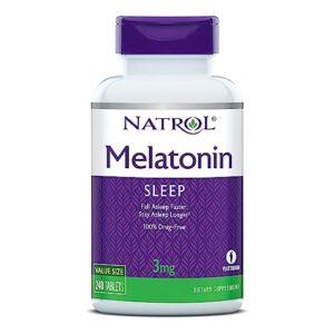 natrol melatonin tablets, helps you fall asleep faster, stay asleep longer, strengthen immune system, 100% vegetarian, 3mg, 240 count